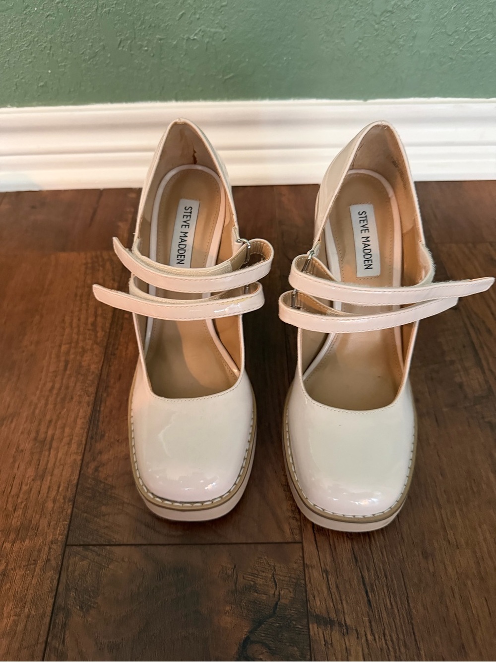 Steve Madden Cream Patent Double-Strap Mary Jane Heels